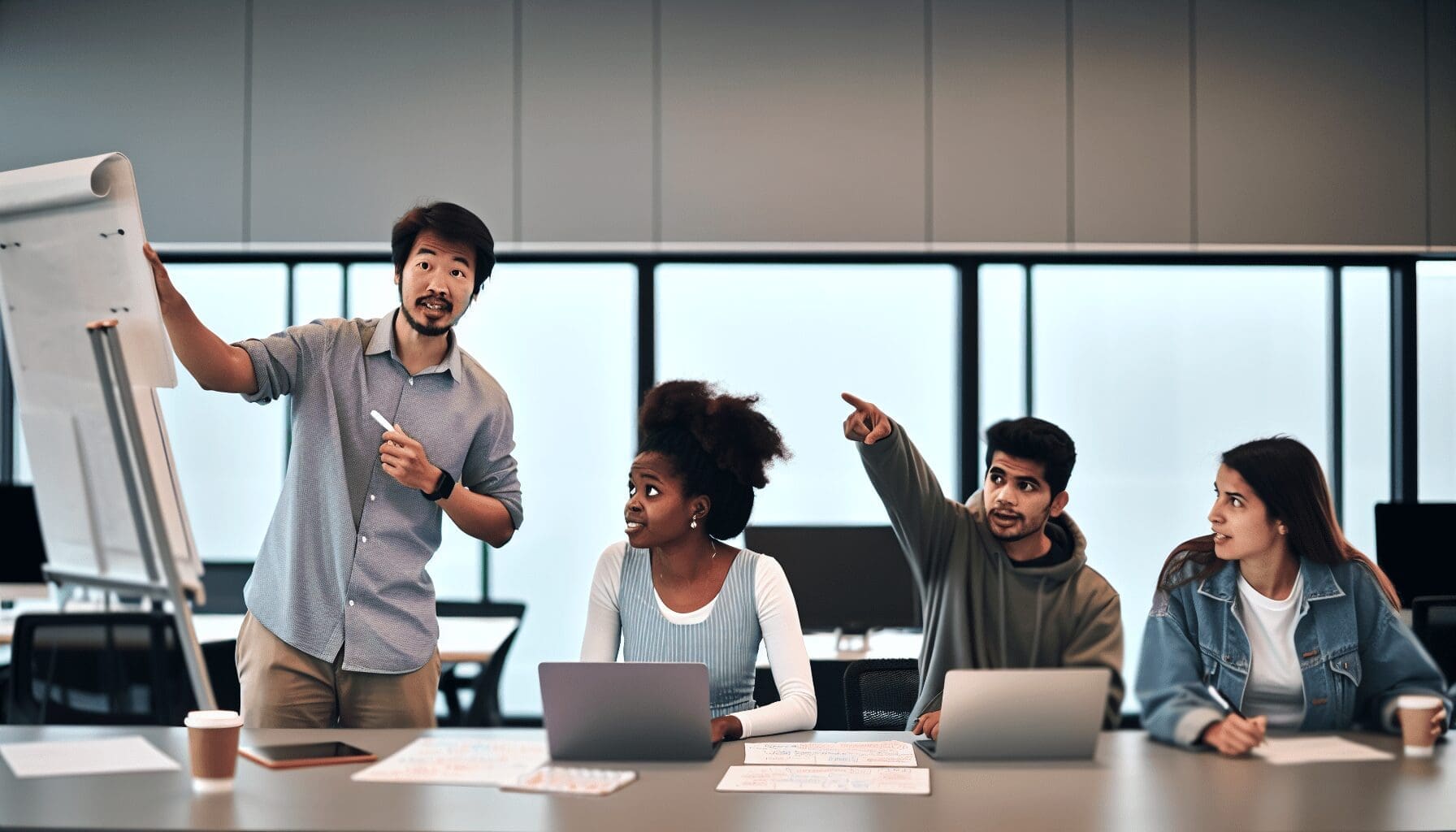 Photo of a team collaborating on creating SEO content briefs